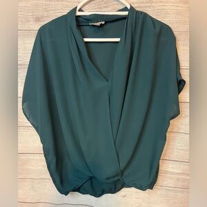 Loft Draped Blouson Dark Green Top Large